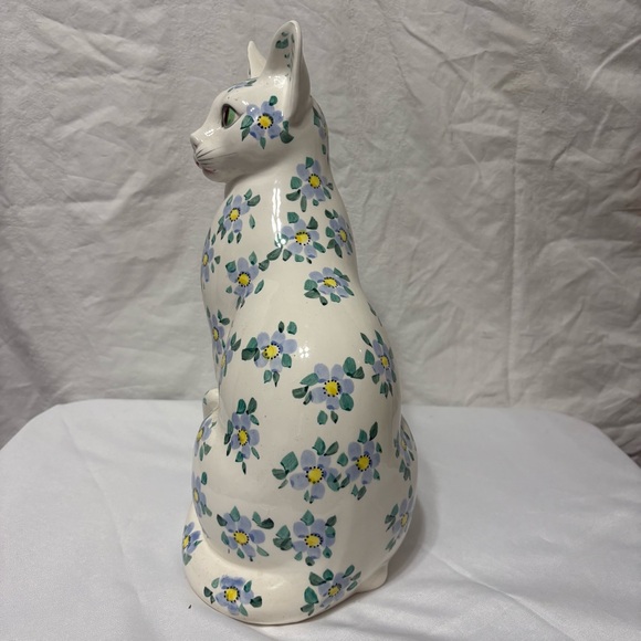 Rare Vintage Norleans porcelain cat figurine with blue and yellow floral design - Picture 4 of 9
